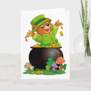 Tarjeta Oso animado del día de St Patrick con la mina de