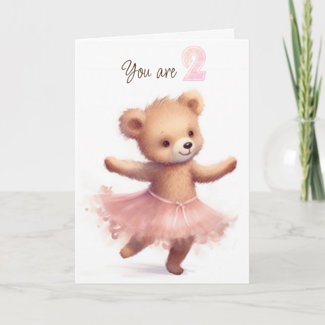 Tarjeta Oso Bailarina para 2º Cumpleaños (Anverso)
