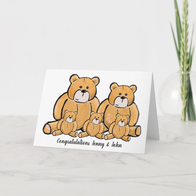 Tarjeta Oso bebé de trillizos nuevos (Anverso)
