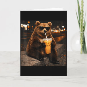 Tarjeta Oso bebiendo café helado divertido meme animal hom