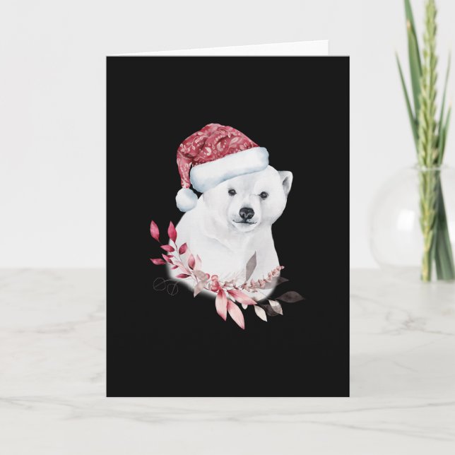 Tarjeta Oso blanco bebé con sombrero de Navidad (Anverso)