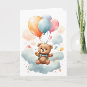 Tarjeta Oso cachorro de acuarela lindo flotando en el aire