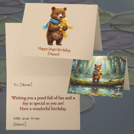Tarjeta Oso caprichoso y patito cumpleaños infantil