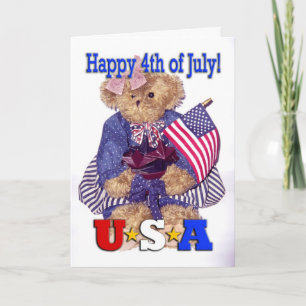 Tarjeta Oso chica patriota - ¡Feliz 4 de julio!