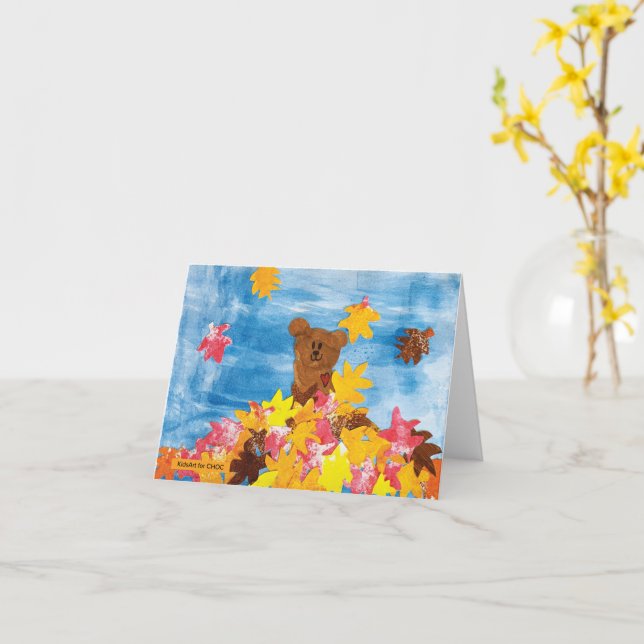 Tarjeta Oso Choco Caído - Los niños pintan para Choc (flor amarilla)