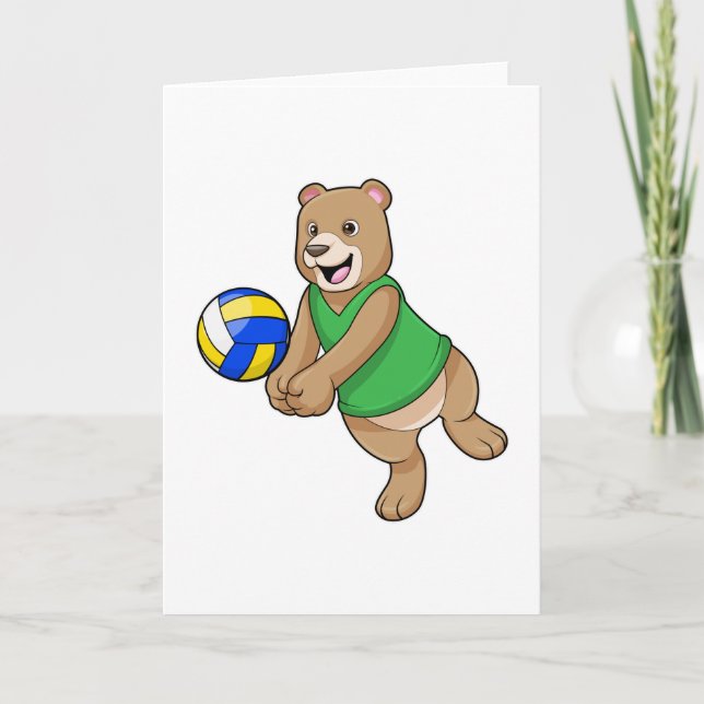 Tarjeta Oso como jugador de voleibol con pelota de voleibo (Anverso)