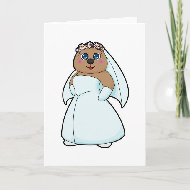 Tarjeta Oso como novia con guirnalda de flores (Anverso)