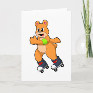 Tarjeta Oso como patinador con patines en línea