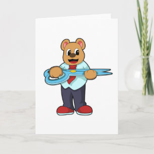 Tarjeta Oso como peluquero con tijeras