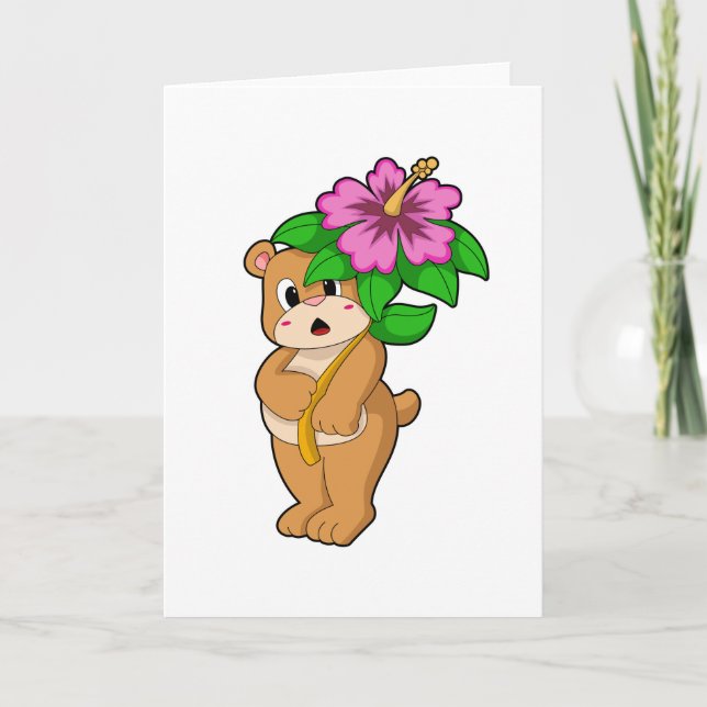 Tarjeta Oso con Flor Hibisco (Anverso)