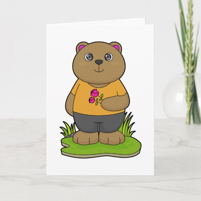 Tarjeta Oso con flores (Anverso)