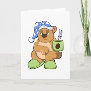 Tarjeta Oso con taza de café y dormilón