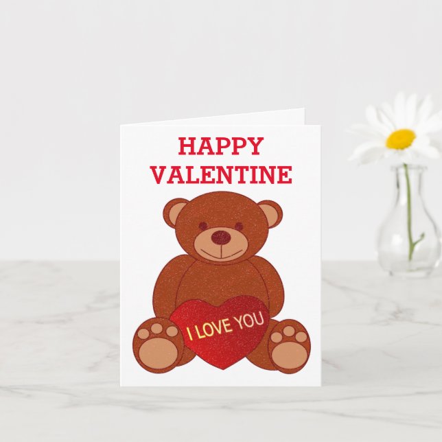 Tarjeta Oso Cuto Con Corazón Te Amo Valentín (Planta pequeña)