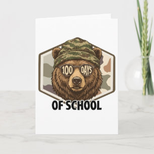 Tarjeta Oso de 100 días de escuela animal de bosque al air