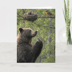 Tarjeta Oso de agradecimiento rescatando a un bebé petirro