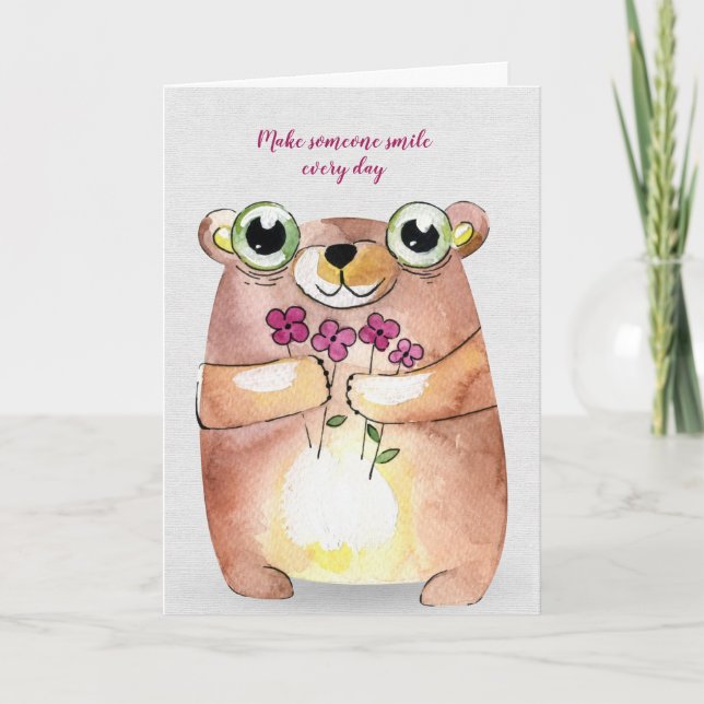 Tarjeta oso de amistad con flores (Anverso)