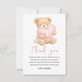 Tarjeta Oso de cuadros rosados cumple 1 año