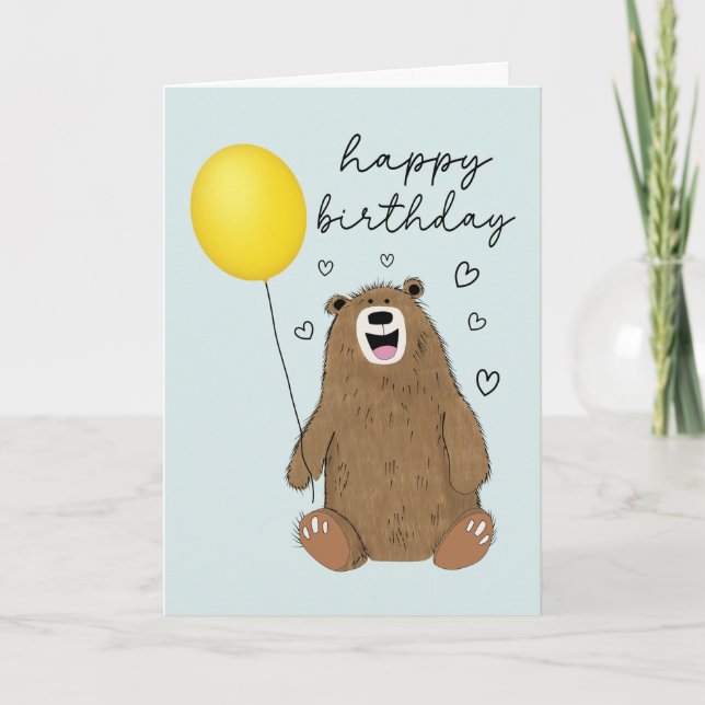 Tarjeta Oso de cumpleaños con globo (Anverso)