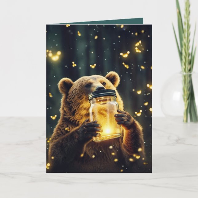 Tarjeta Oso De Cumpleaños Con Luciérnagas En Jar (Anverso)