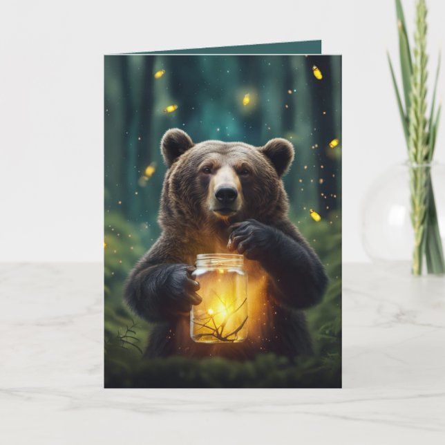 Tarjeta Oso De Cumpleaños Con Luciérnagas En Jar (Anverso)