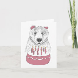 Tarjeta Oso de cumpleaños con pastel rosa