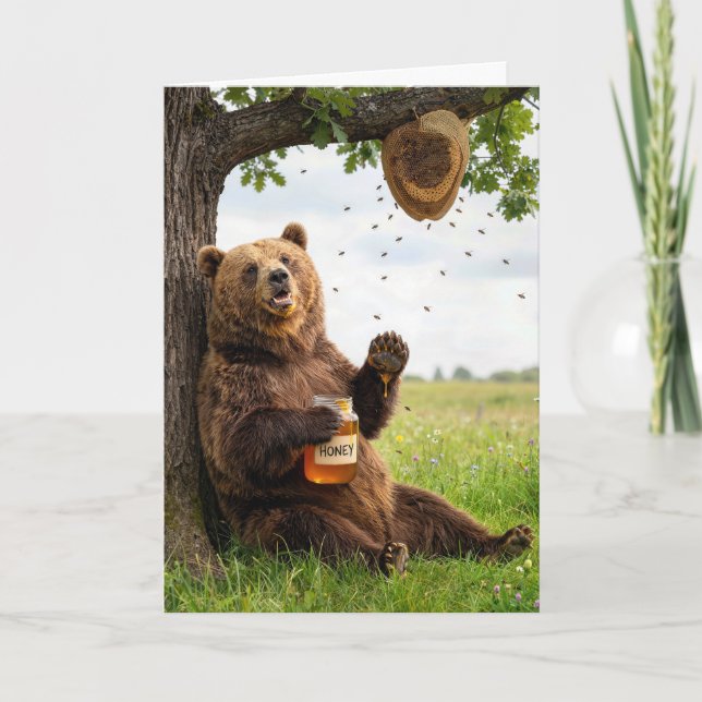 Tarjeta Oso de cumpleaños con un tarro de miel (Anverso)