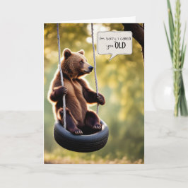 Tarjeta Oso de Cumpleaños sentado en un giro de neumáticos