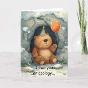 Tarjeta Oso de Cumpleaños Tardío Disculpa por Hibernación