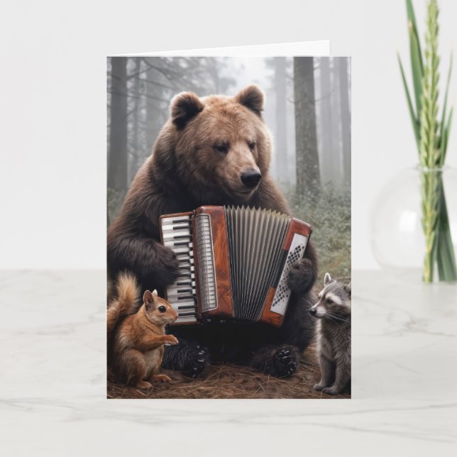 Tarjeta Oso de cumpleaños tocando el acordeón (Anverso)