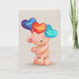 Tarjeta Oso de cumpleaños y globos para hermana