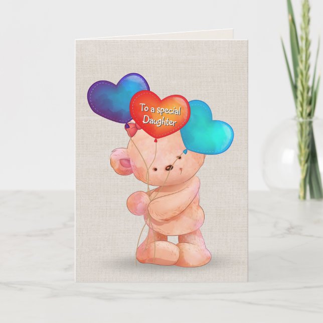 Tarjeta Oso de cumpleaños y globos para la hija (Anverso)