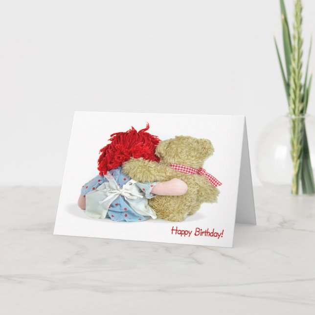 Tarjeta Oso de cumpleaños y muñeca (Anverso)