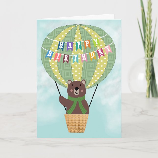 Tarjeta Oso de Globo Aerostático de Cumpleaños (Anverso)