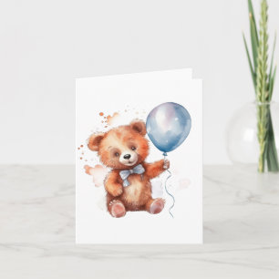 Tarjeta Oso de globo azul acuarela