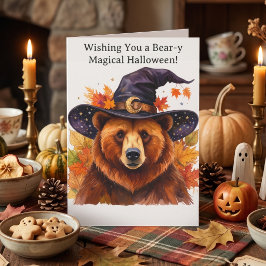 Tarjeta Oso de Halloween de otoño | Saludo de bruja espelu