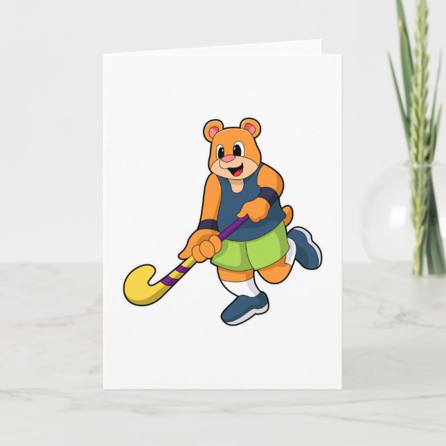 Tarjeta Oso de hockey con bate de hockey (Anverso)