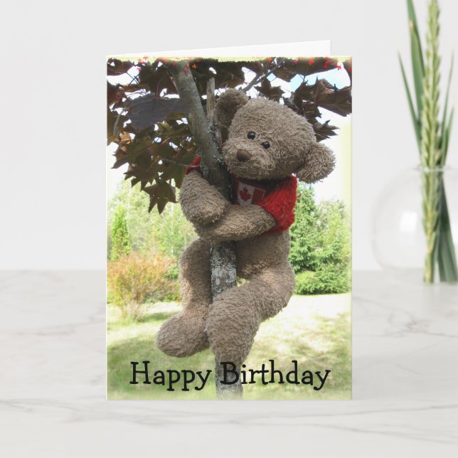Tarjeta Oso de hojas de arce, cumpleaños feliz (Anverso)
