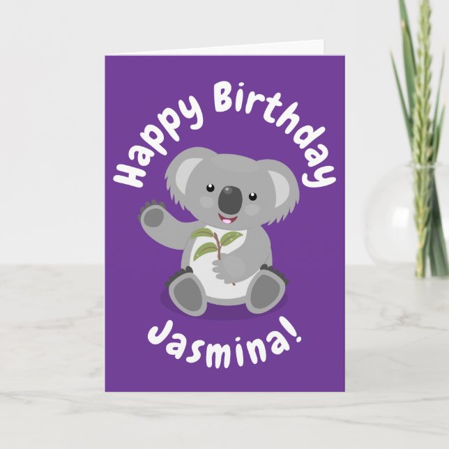 Tarjeta Oso de koala con hojas ilustracion personalizado (Anverso)