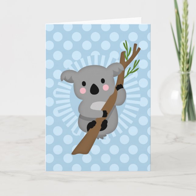 Tarjeta Oso de Koala Cute - Punto de Polka Azul (Anverso)