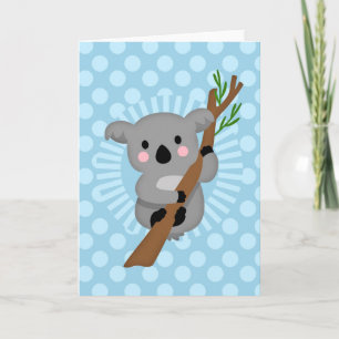 Tarjeta Oso de Koala Cute - Punto de Polka Azul