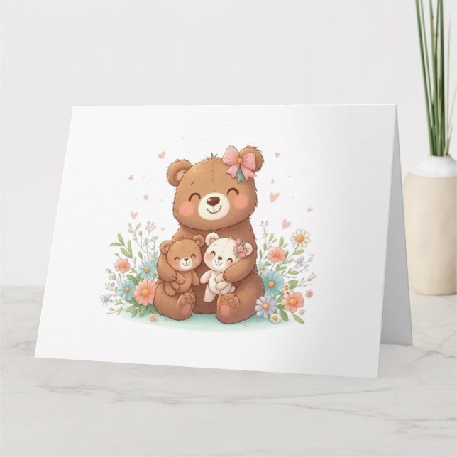 Tarjeta Oso de mamá lindo con dos cachorros (Anverso)