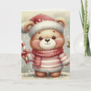 Tarjeta Oso de Navidad Vintage Nostálgico Cabaña Lodge