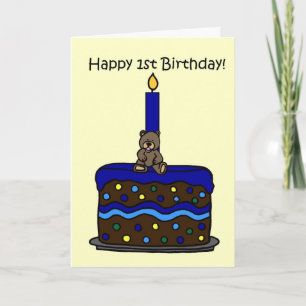 Tarjeta oso de niño en pastel de primer cumpleaños
