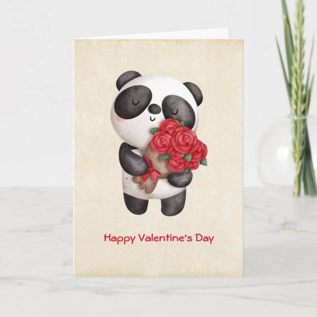Tarjeta Oso de Panda con Rose Bouquet Valentine (Anverso)