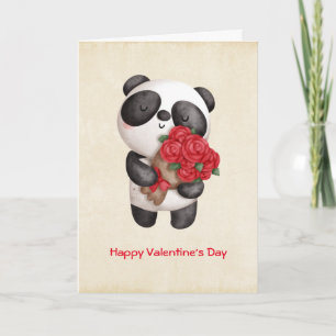 Tarjeta Oso de Panda con Rose Bouquet Valentine