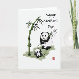 Tarjeta Oso de panda y bebé, el día de madre feliz