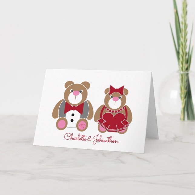Tarjeta Oso de peluche 40° aniversario del boda del rubí (Anverso)