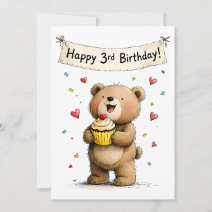 Tarjeta Oso de peluche caprichoso lindo Cumpleaños feliz 3