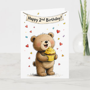 Tarjeta Oso de peluche caprichoso lindo Feliz segundo cump