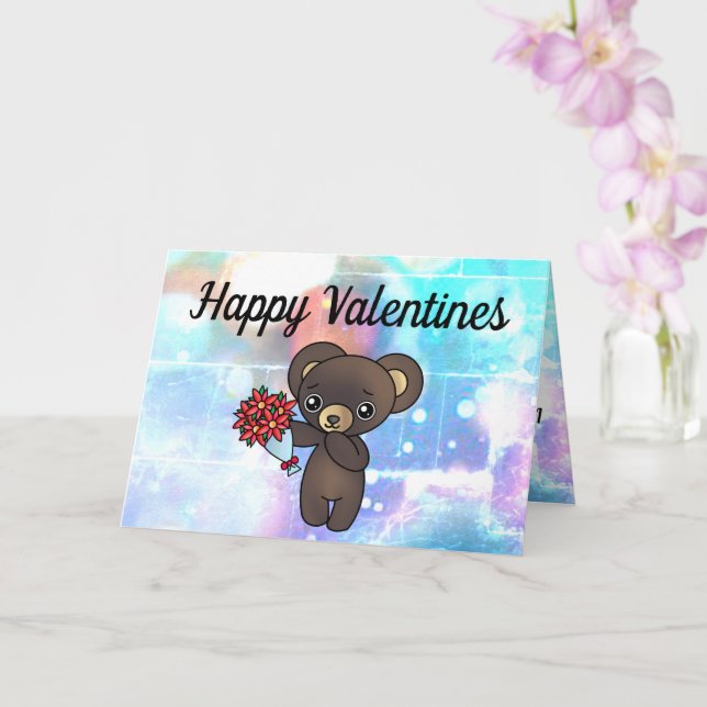 Tarjeta Oso de peluche con flores para San Valentín (Orquídea)